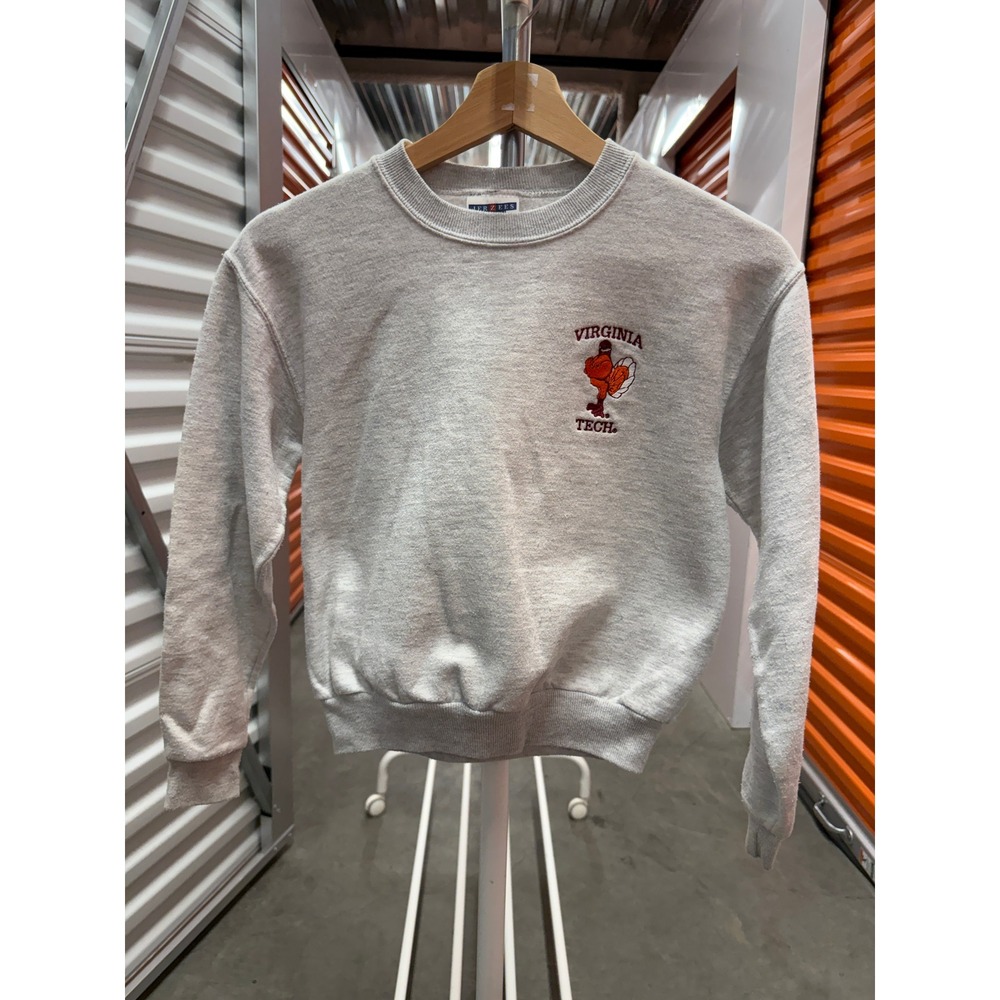 Jerzees Virginia Tech Hokies Youth M 10-12 Sweatshirt Gray Embroidered Vintage